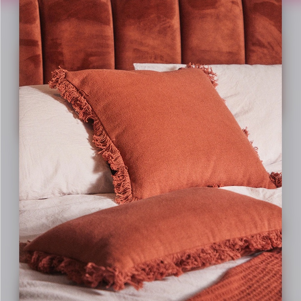 Rust fringed throw pillow/accent pillow/cushion